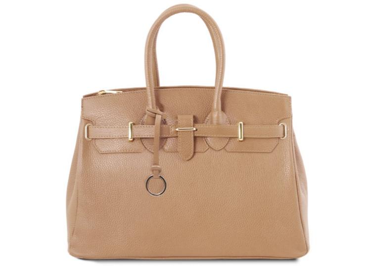 Tuscany Leather Bag with Golden Hardware Champagne