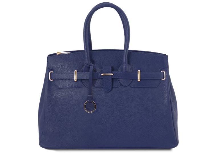 Tuscany Leather Bag with Golden Hardware Dark Blue
