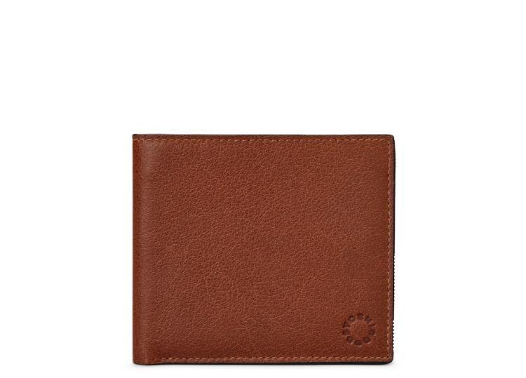 Yoshi Two Fold East West Brown Leather Wallet with RFID