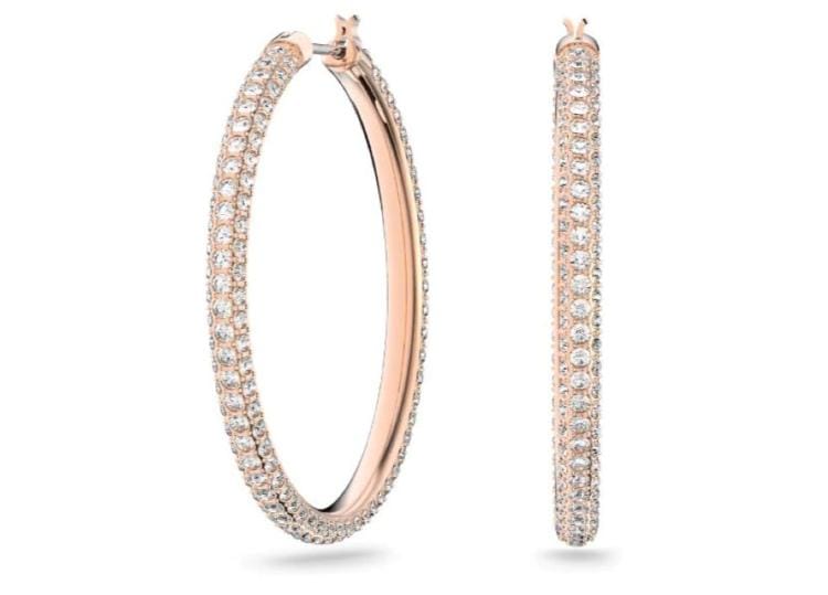 Swarovski Dextera hoop earrings Pavé, Large, White, Rose gold-tone plated