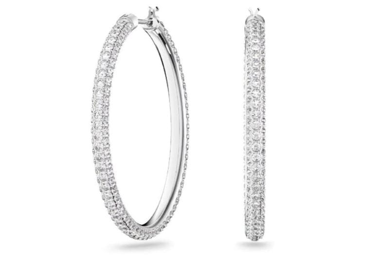Swarovski Dextera Hoop Earrings, Pavé, Large, White, Rhodium plated