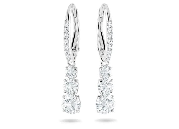 Swarovski Attract Trilogy Round Pierced Earrings White, Rhodium plated