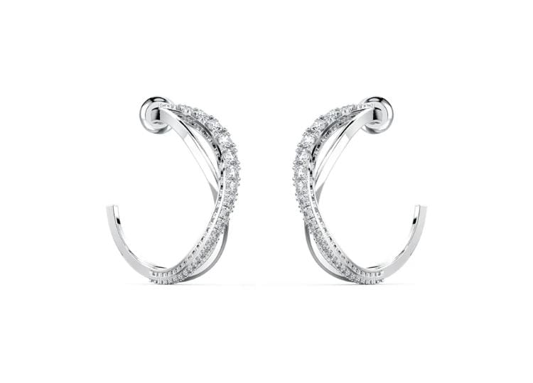 Swarovski Twist Hoop Pierced Earrings – White, Rhodium plated