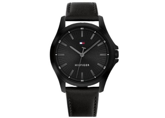 Tommy Hilfiger Bruce Mens Black Dial/Black Leather Strap Watch