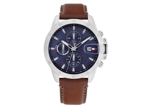 Tommy Hilfiger Jameson Mens Blue Dial/Brown Leather Strap Watch